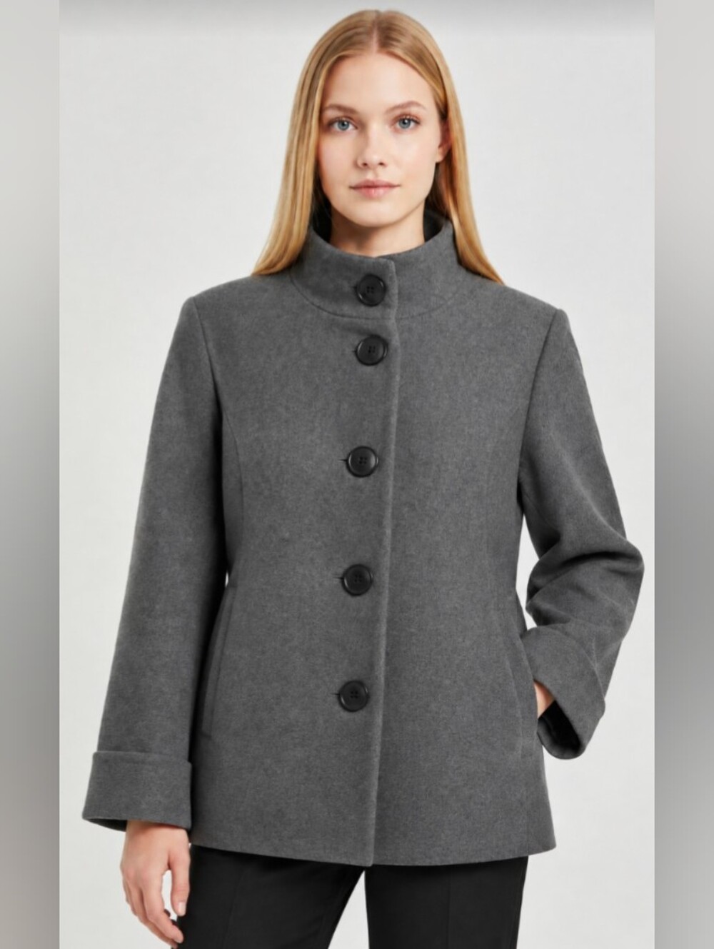 APOSTROPHE! CHARCOAL GRAY FINE WOOL BLEND, LARGE BUTTON FRONT COAT, JACKET! XL